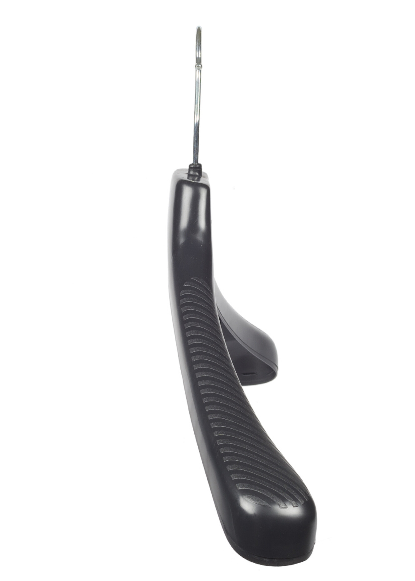 Mantelhanger - Kostuumhanger - Jassenhanger - Volwassenen - LS45 - 10 Stuks - Kunststof - Zwart - Gebogen Model - Schouderverbreding 5 cm - Broeklat met Schuim - 45 cm - Kledinghanger - Kleerhanger - LS-Serie