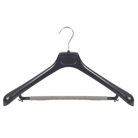 Mantelhanger - Kostuumhanger - Jassenhanger - Volwassenen - LS45 - 20 Stuks - Kunststof - Zwart - Gebogen Model - Schouderverbreding 5 cm - Broeklat met Schuim - 45 cm - Kledinghanger - Kleerhanger - LS-Serie