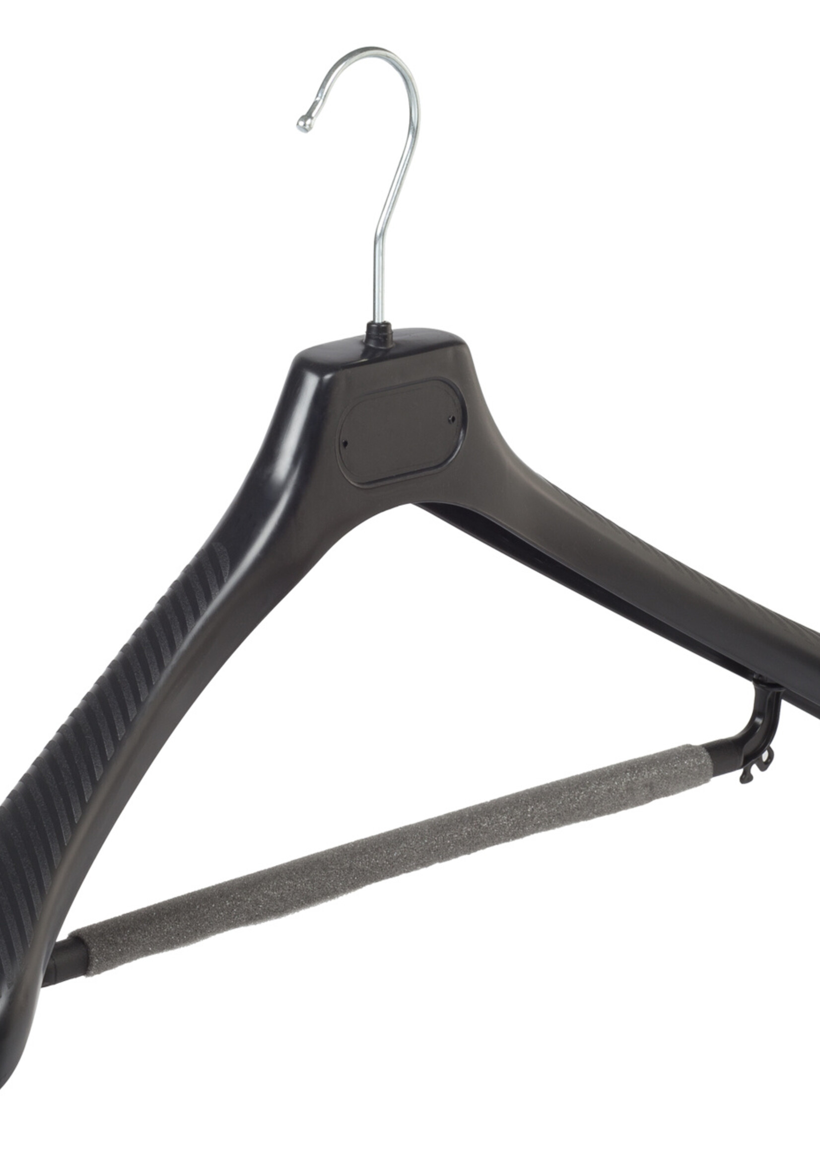 Mantelhanger - Kostuumhanger - Jassenhanger - Volwassenen - LS45 - 30 Stuks - Kunststof - Zwart - Gebogen Model - Schouderverbreding 5 cm - Broeklat met Schuim - 45 cm - Kledinghanger - Kleerhanger - LS-Serie