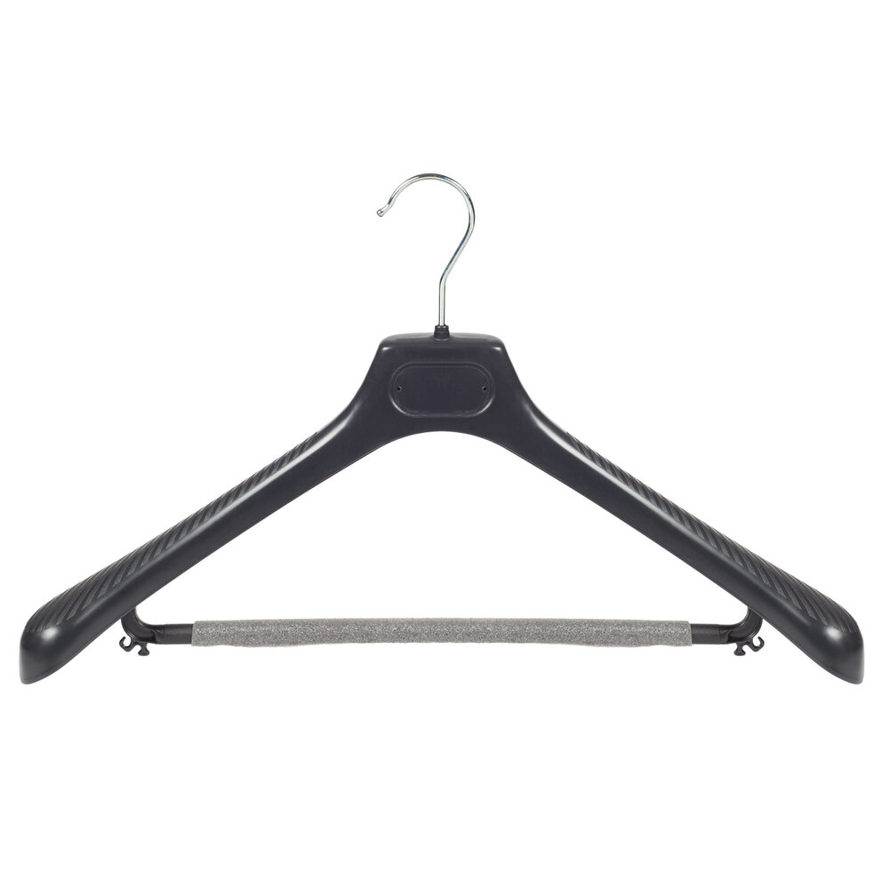 Mantelhanger - Kostuumhanger - Jassenhanger - Volwassenen - LS45 - 30 Stuks - Kunststof - Zwart - Gebogen Model - Schouderverbreding 5 cm - Broeklat met Schuim - 45 cm - Kledinghanger - Kleerhanger - LS-Serie