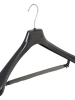 Mantelhanger - Kostuumhanger - Jassenhanger - Volwassenen - LS45 - 40 Stuks - Kunststof - Zwart - Gebogen Model - Schouderverbreding 5 cm - Broeklat met Schuim - 45 cm - Kledinghanger - Kleerhanger - LS-Serie