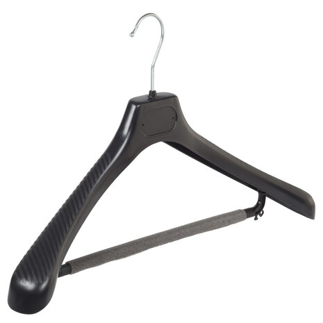 Mantelhanger - Kostuumhanger - Jassenhanger - Volwassenen - LS45 - 40 Stuks - Kunststof - Zwart - Gebogen Model - Schouderverbreding 5 cm - Broeklat met Schuim - 45 cm - Kledinghanger - Kleerhanger - LS-Serie