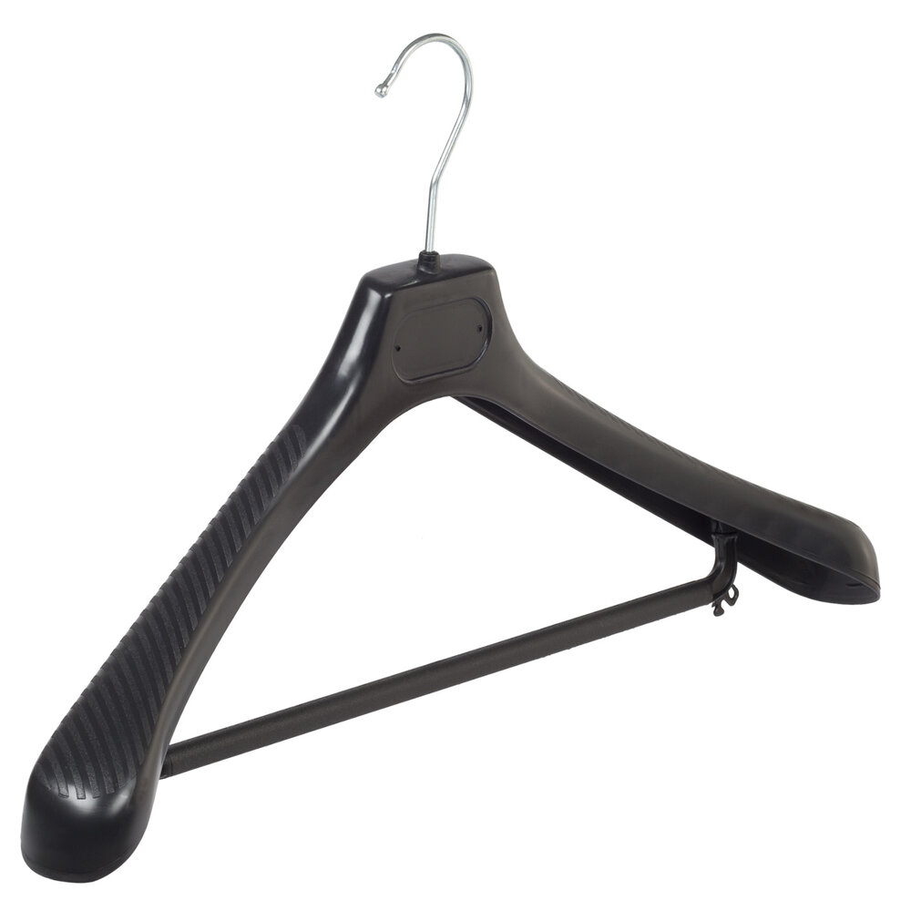 Mantelhanger - Kostuumhanger - Jassenhanger - Volwassenen - LS48 - 20 Stuks - Kunststof - Zwart - Gebogen Model - Schouderverbreding 5 cm - Broeklat - 48 cm - Kledinghanger - Kleerhanger - LS-Serie