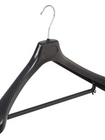 Mantelhanger - Kostuumhanger - Jassenhanger - Volwassenen - LS48 - 20 Stuks - Kunststof - Zwart - Gebogen Model - Schouderverbreding 5 cm - Broeklat - 48 cm - Kledinghanger - Kleerhanger - LS-Serie