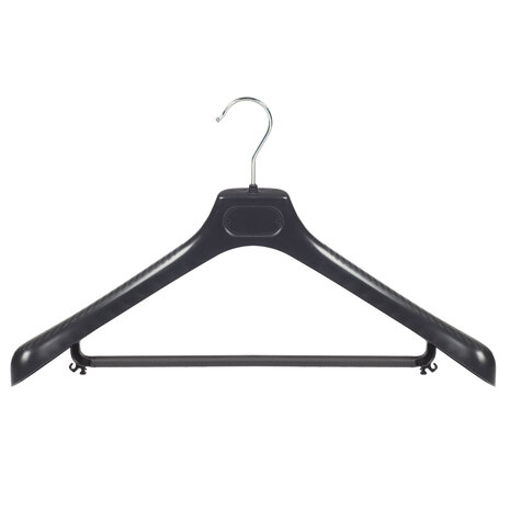 Mantelhanger - Kostuumhanger - Jassenhanger - Volwassenen - LS48 - 30 Stuks - Kunststof - Zwart - Gebogen Model - Schouderverbreding 5 cm - Broeklat - 48 cm - Kledinghanger - Kleerhanger - LS-Serie