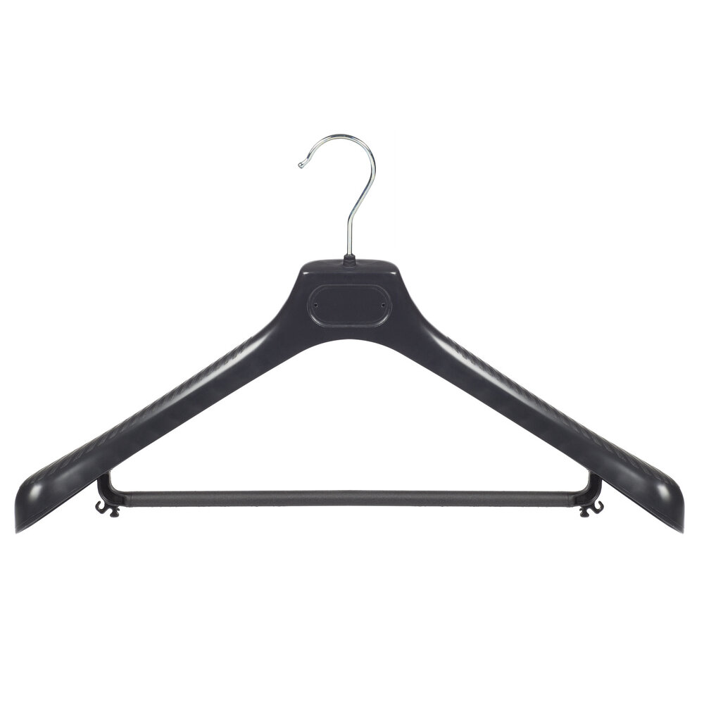 Mantelhanger - Kostuumhanger - Jassenhanger - Volwassenen - LS48 - 50 Stuks - Kunststof - Zwart - Gebogen Model - Schouderverbreding 5 cm - Broeklat - 48 cm - Kledinghanger - Kleerhanger - LS-Serie