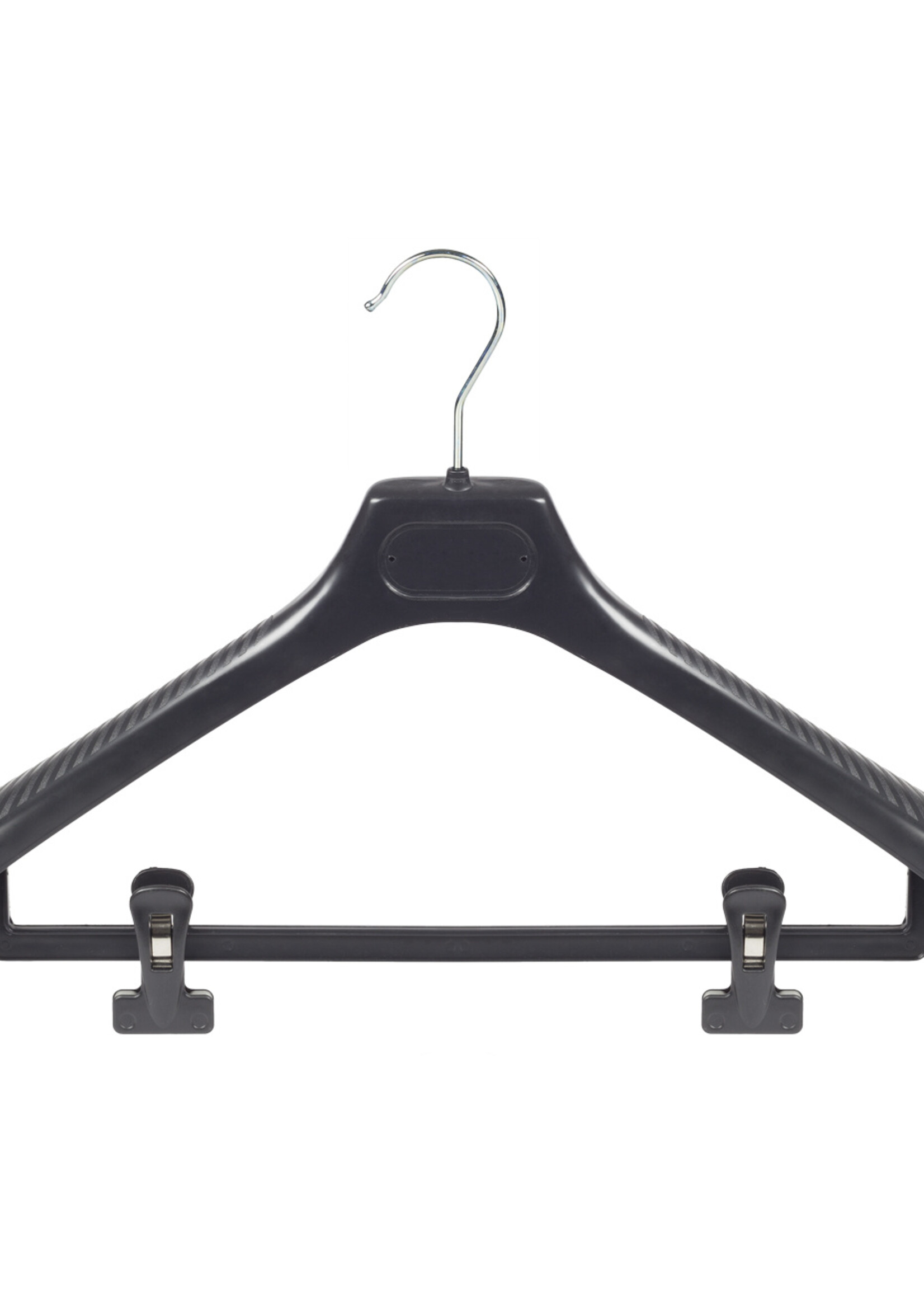 Mantelhanger - Kostuumhanger - Jassenhanger - Volwassenen - LS48 - 40 Stuks - Kunststof - Zwart - Gebogen Model - Schouderverbreding 5 cm - Anti-slip Knijpers - 48 cm - Kledinghanger - Kleerhanger - LS-Serie
