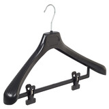 Mantelhanger - Kostuumhanger - Jassenhanger - Volwassenen - LS48 - 50 Stuks - Kunststof - Zwart - Gebogen Model - Schouderverbreding 5 cm - Anti-slip Knijpers - 48 cm - Kledinghanger - Kleerhanger - LS-Serie