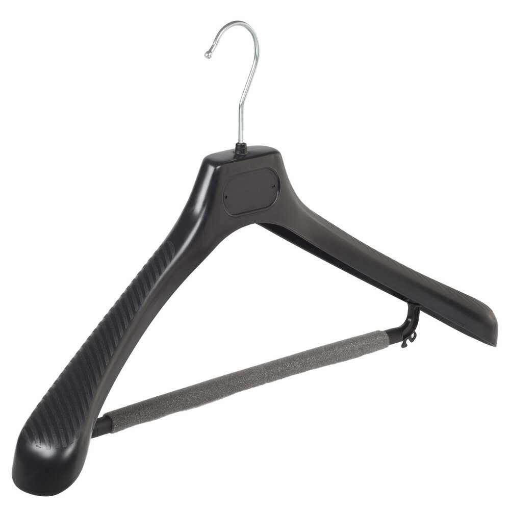 Mantelhanger - Kostuumhanger - Jassenhanger - Volwassenen - LS48 - 20 Stuks - Kunststof - Zwart - Gebogen Model - Schouderverbreding 5 cm - Broeklat met Schuim - 48 cm - Kledinghanger - Kleerhanger - LS-Serie