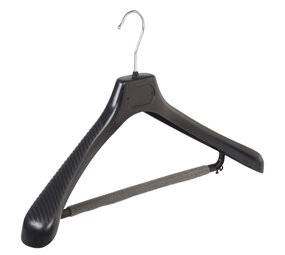 Mantelhanger - Kostuumhanger - Jassenhanger - Volwassenen - LS48 - 40 Stuks - Kunststof - Zwart - Gebogen Model - Schouderverbreding 5 cm - Broeklat met Schuim - 48 cm - Kledinghanger - Kleerhanger - LS-Serie