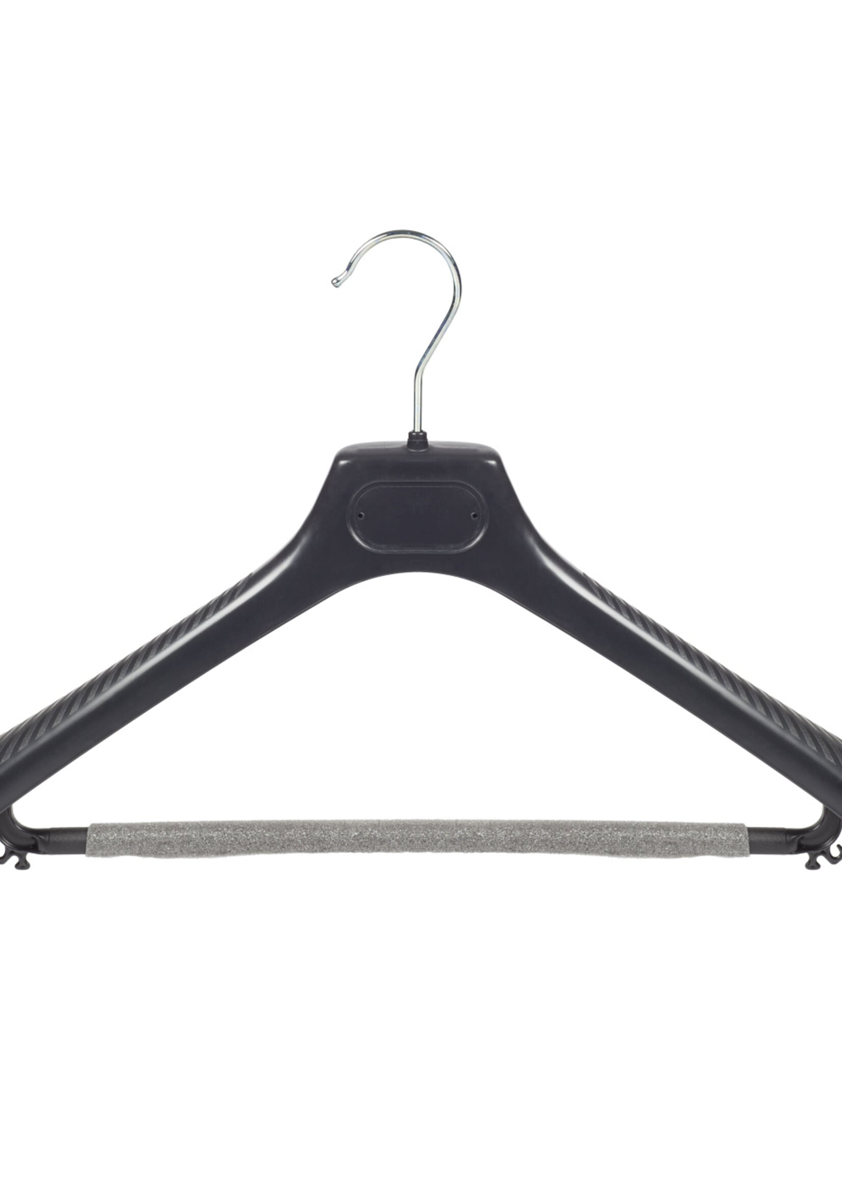 Mantelhanger - Kostuumhanger - Jassenhanger - Volwassenen - LS48 - 50 Stuks - Kunststof - Zwart - Gebogen Model - Schouderverbreding 5 cm - Broeklat met Schuim - 48 cm - Kledinghanger - Kleerhanger - LS-Serie
