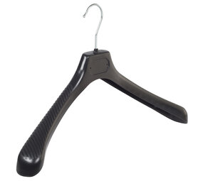 Mantelhanger - Kostuumhanger - Jassenhanger - Volwassenen - LS48 - 20 Stuks - Kunststof - Zwart - Gebogen Model - Schouderverbreding 5 cm - 48 cm - Kledinghanger - Kleerhanger - LS-Serie