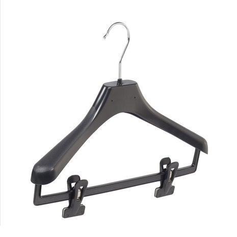 Mantelhanger - Kostuumhanger - Jassenhanger - Kinderen - LX36 - 20 Stuks - Kunststof - Zwart - Gebogen Model - Schouderverbreding 4,2 cm - Anti-slip Knijpers - 36 cm - Kinderhanger - Kledinghanger - Kleerhanger - LX-Serie