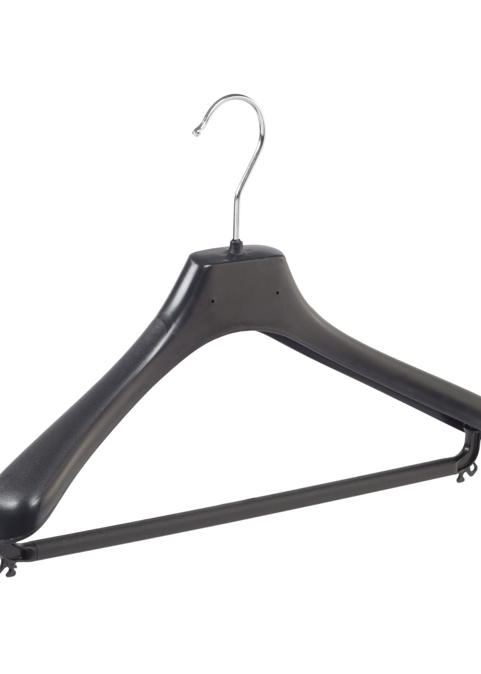 Mantelhanger - Kostuumhanger - Jassenhanger - Volwassenen - LX39 - 30 Stuks - Kunststof - Zwart - Gebogen Model - Schouderverbreding 4,2 cm - Broeklat - 39 cm - Kledinghanger - Kleerhanger - LX-Serie