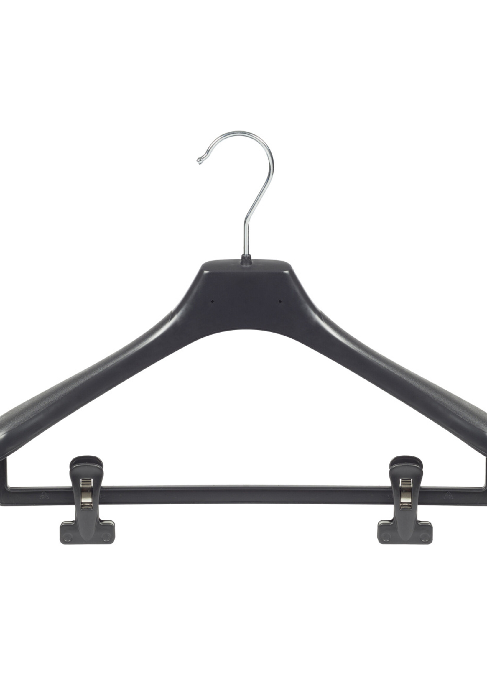 Mantelhanger - Kostuumhanger - Jassenhanger - Volwassenen - LX39 - 10 Stuks - Kunststof - Zwart - Gebogen Model - Schouderverbreding 4,2 cm - Anti-slip Knijpers - 39 cm - Kledinghanger - Kleerhanger - LX-Serie