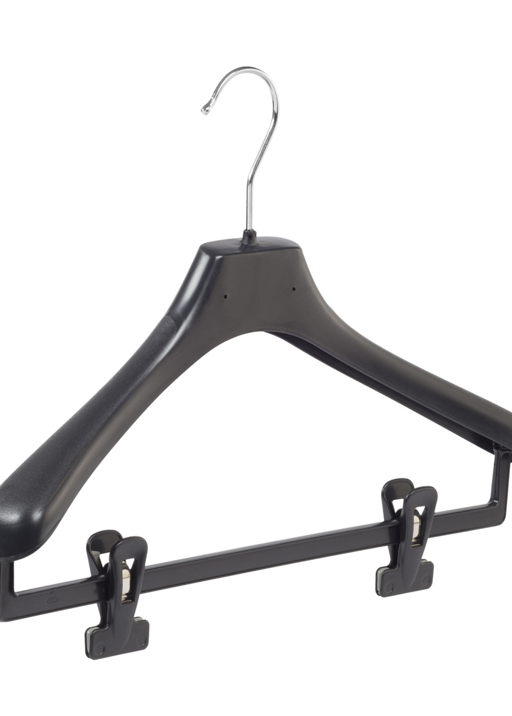 Mantelhanger - Kostuumhanger - Jassenhanger - Volwassenen - LX39 - 20 Stuks - Kunststof - Zwart - Gebogen Model - Schouderverbreding 4,2 cm - Anti-slip Knijpers - 39 cm - Kledinghanger - Kleerhanger - LX-Serie