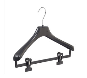 Mantelhanger - Kostuumhanger - Jassenhanger - Volwassenen - LX39 - 20 Stuks - Kunststof - Zwart - Gebogen Model - Schouderverbreding 4,2 cm - Anti-slip Knijpers - 39 cm - Kledinghanger - Kleerhanger - LX-Serie
