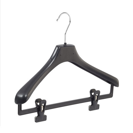 Mantelhanger - Kostuumhanger - Jassenhanger - Volwassenen - LX39 - 30 Stuks - Kunststof - Zwart - Gebogen Model - Schouderverbreding 4,2 cm - Anti-slip Knijpers - 39 cm - Kledinghanger - Kleerhanger - LX-Serie