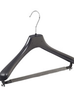 Mantelhanger - Kostuumhanger - Jassenhanger - Volwassenen - LX39 - 10 Stuks - Kunststof - Zwart - Gebogen Model - Schouderverbreding 4,2 cm - Broeklat met Schuim - 39 cm - Kledinghanger - Kleerhanger - LX-Serie