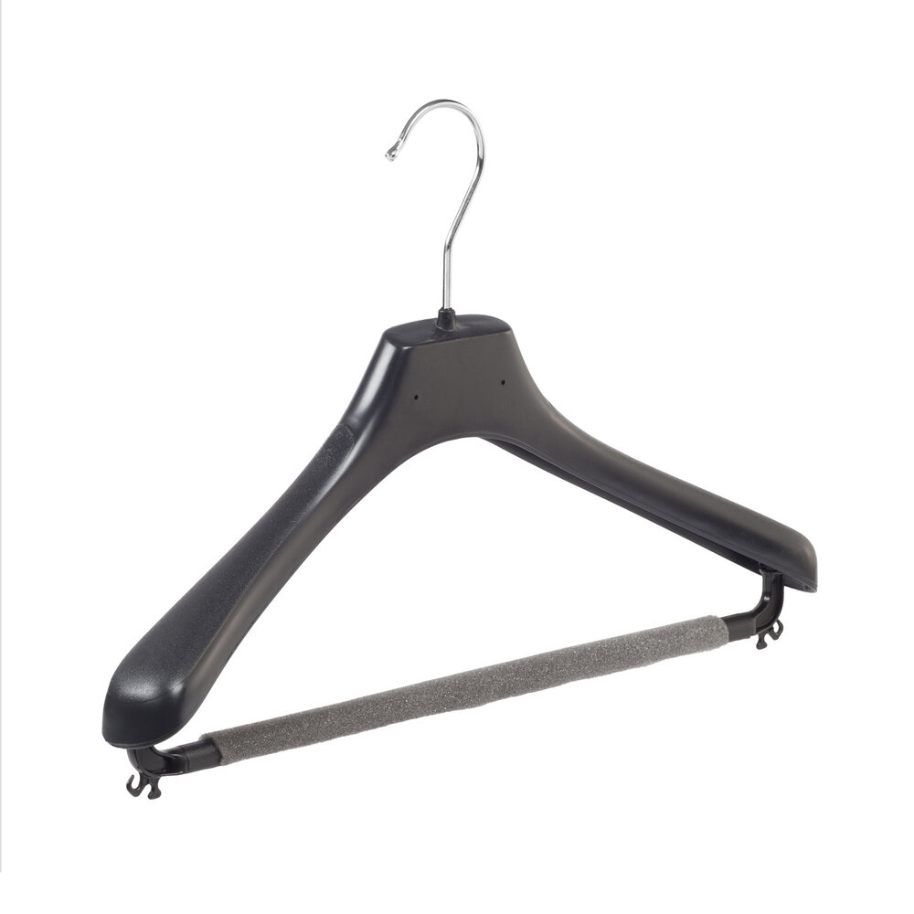 Mantelhanger - Kostuumhanger - Jassenhanger - Volwassenen - LX39 - 20 Stuks - Kunststof - Zwart - Gebogen Model - Schouderverbreding 4,2 cm - Broeklat met Schuim - 39 cm - Kledinghanger - Kleerhanger - LX-Serie