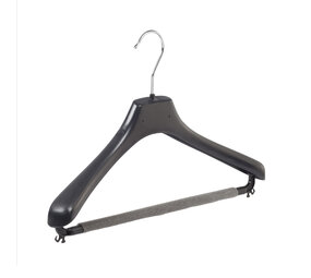 Mantelhanger - Kostuumhanger - Jassenhanger - Volwassenen - LX39 - 40 Stuks - Kunststof - Zwart - Gebogen Model - Schouderverbreding 4,2 cm - Broeklat met Schuim - 39 cm - Kledinghanger - Kleerhanger - LX-Serie