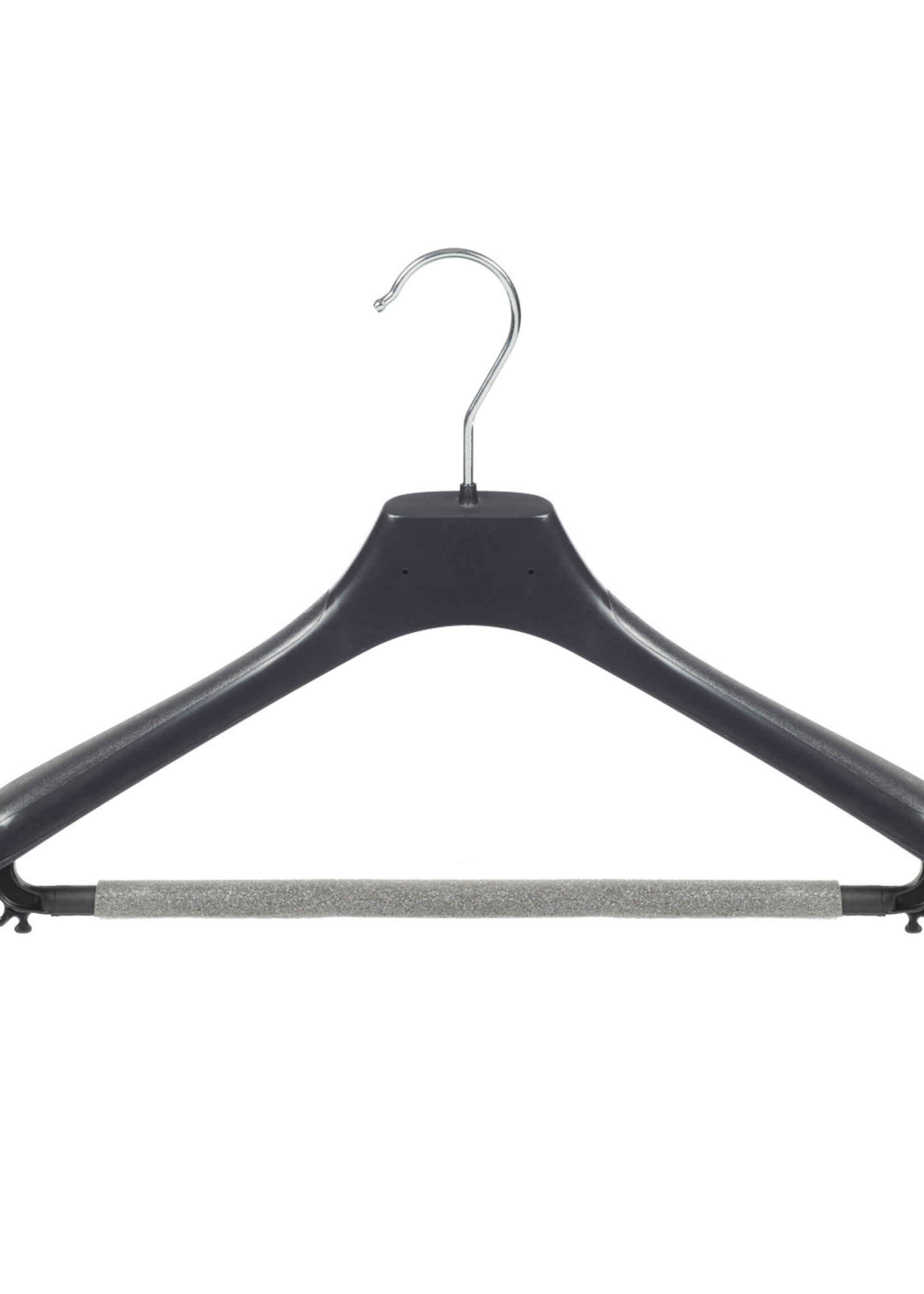 Mantelhanger - Kostuumhanger - Jassenhanger - Volwassenen - LX39 - 40 Stuks - Kunststof - Zwart - Gebogen Model - Schouderverbreding 4,2 cm - Broeklat met Schuim - 39 cm - Kledinghanger - Kleerhanger - LX-Serie