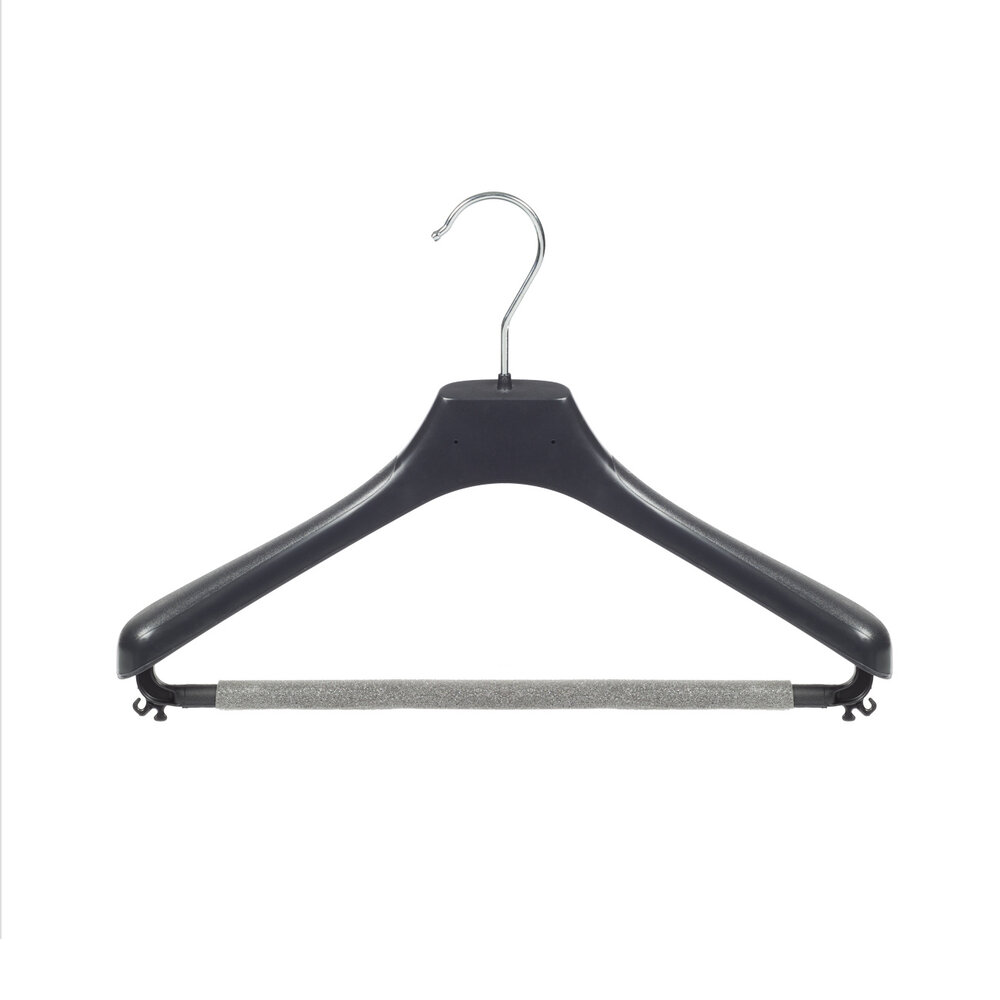 Mantelhanger - Kostuumhanger - Jassenhanger - Volwassenen - LX39 - 50 Stuks - Kunststof - Zwart - Gebogen Model - Schouderverbreding 4,2 cm - Broeklat met Schuim - 39 cm - Kledinghanger - Kleerhanger - LX-Serie