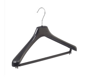 Mantelhanger - Kostuumhanger - Jassenhanger - Volwassenen - LX42 - 10 Stuks - Kunststof - Zwart - Gebogen Model - Schouderverbreding 4,2 cm - Broeklat - 42 cm - Kledinghanger - Kleerhanger - LX-Serie