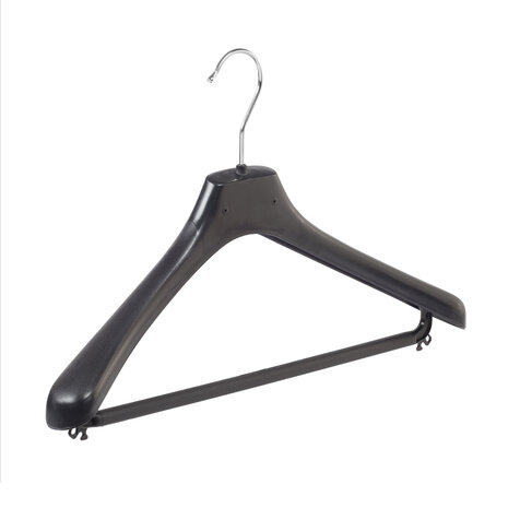 Mantelhanger - Kostuumhanger - Jassenhanger - Volwassenen - LX42 - 10 Stuks - Kunststof - Zwart - Gebogen Model - Schouderverbreding 4,2 cm - Broeklat - 42 cm - Kledinghanger - Kleerhanger - LX-Serie