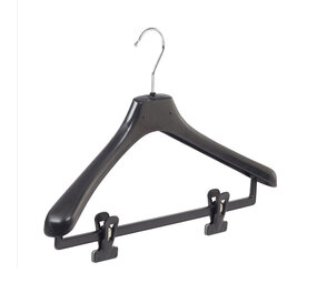 Mantelhanger - Kostuumhanger - Jassenhanger - Volwassenen - LX42 - 10 Stuks - Kunststof - Zwart - Gebogen Model - Schouderverbreding 4,2 cm - Anti-slip Knijpers - 42 cm - Kledinghanger - Kleerhanger - LX-Serie