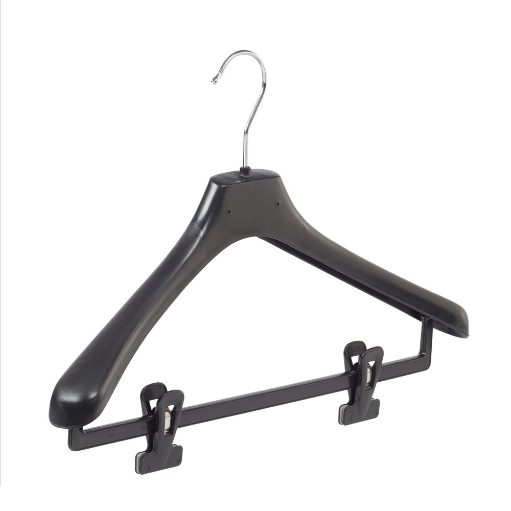 Mantelhanger - Kostuumhanger - Jassenhanger - Volwassenen - LX42 - 30 Stuks - Kunststof - Zwart - Gebogen Model - Schouderverbreding 4,2 cm - Anti-slip Knijpers - 42 cm - Kledinghanger - Kleerhanger - LX-Serie