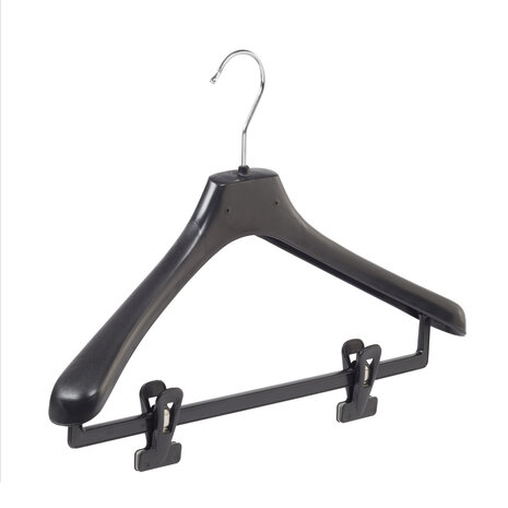 Mantelhanger - Kostuumhanger - Jassenhanger - Volwassenen - LX42 - 30 Stuks - Kunststof - Zwart - Gebogen Model - Schouderverbreding 4,2 cm - Anti-slip Knijpers - 42 cm - Kledinghanger - Kleerhanger - LX-Serie