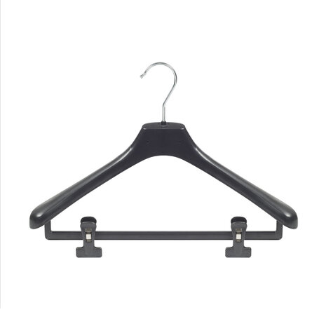 Mantelhanger - Kostuumhanger - Jassenhanger - Volwassenen - LX42 - 30 Stuks - Kunststof - Zwart - Gebogen Model - Schouderverbreding 4,2 cm - Anti-slip Knijpers - 42 cm - Kledinghanger - Kleerhanger - LX-Serie