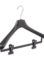 Mantelhanger - Kostuumhanger - Jassenhanger - Volwassenen - LX42 - 40 Stuks - Kunststof - Zwart - Gebogen Model - Schouderverbreding 4,2 cm - Anti-slip Knijpers - 42 cm - Kledinghanger - Kleerhanger - LX-Serie