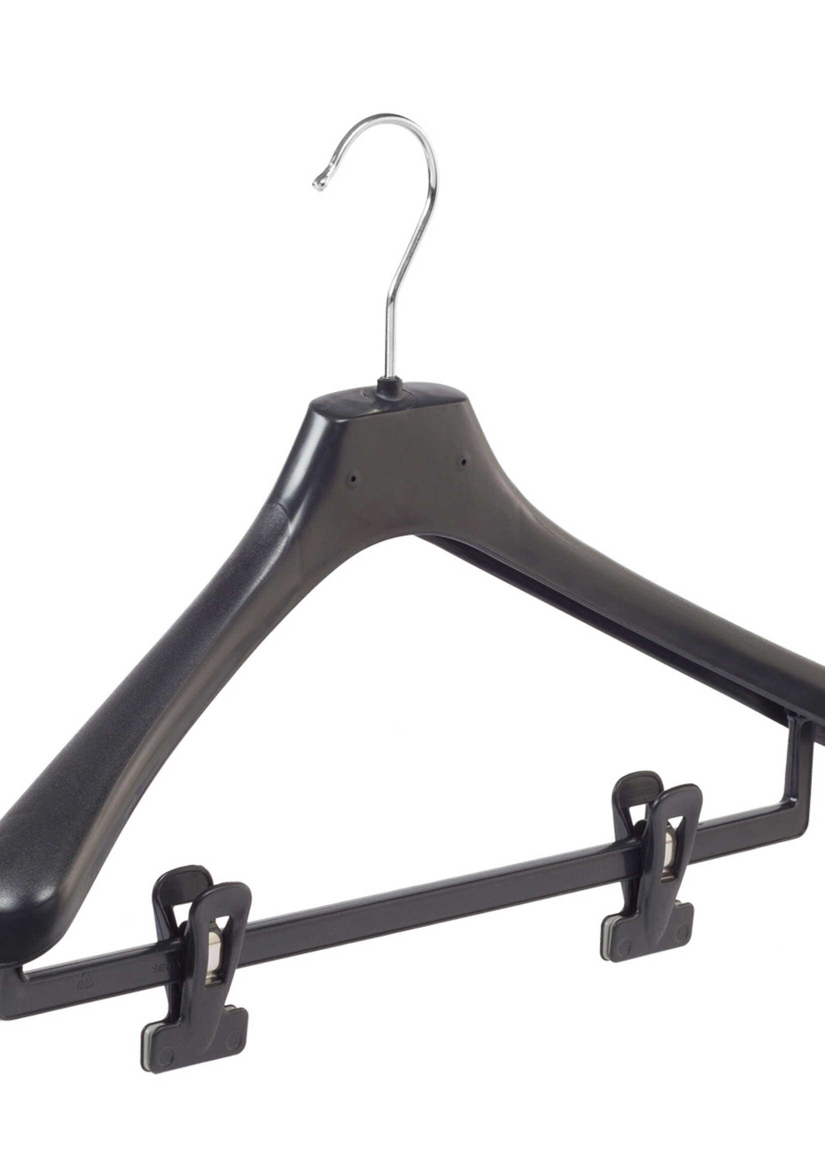 Mantelhanger - Kostuumhanger - Jassenhanger - Volwassenen - LX42 - 50 Stuks - Kunststof - Zwart - Gebogen Model - Schouderverbreding 4,2 cm - Anti-slip Knijpers - 42 cm - Kledinghanger - Kleerhanger - LX-Serie