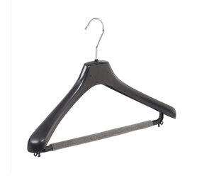 Mantelhanger - Kostuumhanger - Jassenhanger - Volwassenen - LX42 - 20 Stuks - Kunststof - Zwart - Gebogen Model - Schouderverbreding 4,2 cm - Broeklat met Schuim - 42 cm - Kledinghanger - Kleerhanger - LX-Serie