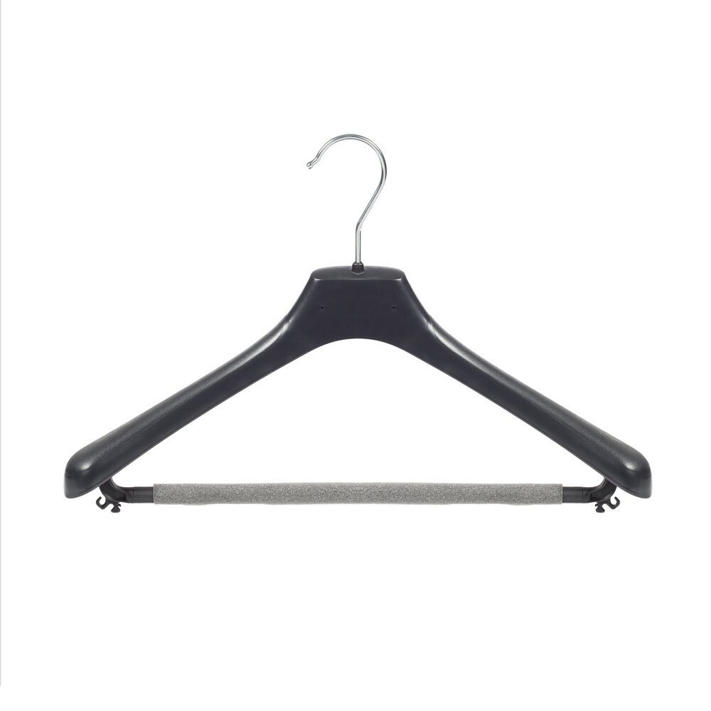 Mantelhanger - Kostuumhanger - Jassenhanger - Volwassenen - LX42 - 20 Stuks - Kunststof - Zwart - Gebogen Model - Schouderverbreding 4,2 cm - Broeklat met Schuim - 42 cm - Kledinghanger - Kleerhanger - LX-Serie
