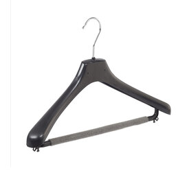 Mantelhanger - Kostuumhanger - Jassenhanger - Volwassenen - LX42 - 40 Stuks - Kunststof - Zwart - Gebogen Model - Schouderverbreding 4,2 cm - Broeklat met Schuim - 42 cm - Kledinghanger - Kleerhanger - LX-Serie