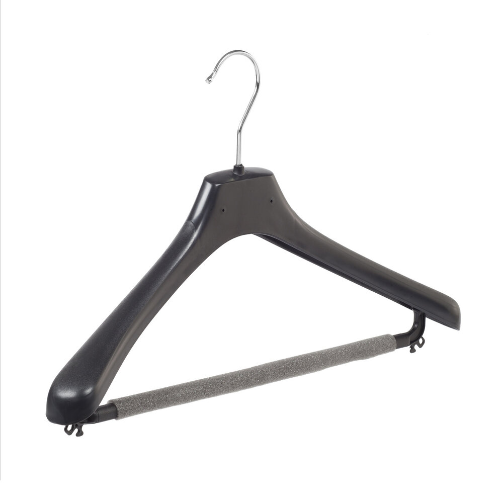 Mantelhanger - Kostuumhanger - Jassenhanger - Volwassenen - LX42 - 50 Stuks - Kunststof - Zwart - Gebogen Model - Schouderverbreding 4,2 cm - Broeklat met Schuim - 42 cm - Kledinghanger - Kleerhanger - LX-Serie