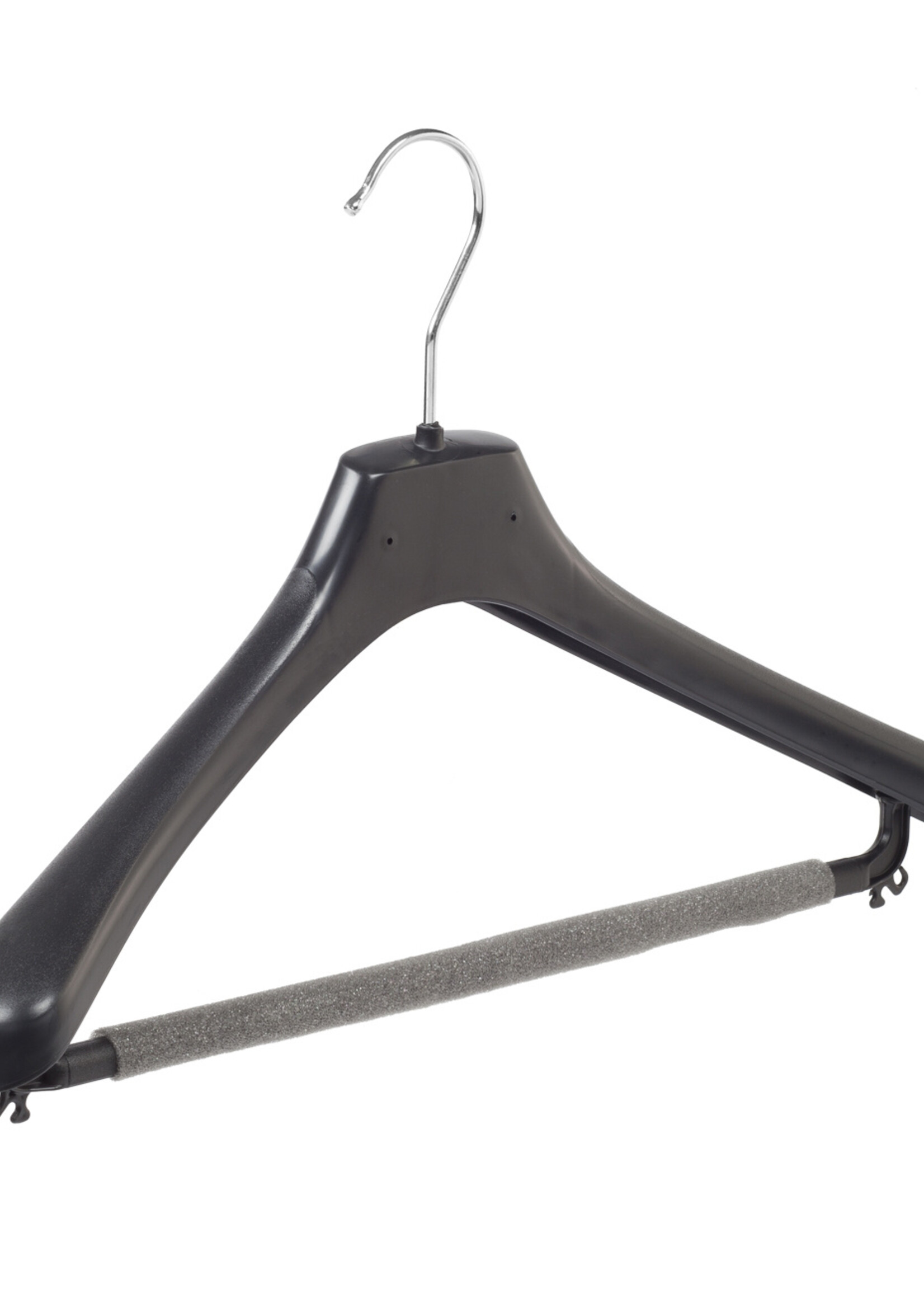 Mantelhanger - Kostuumhanger - Jassenhanger - Volwassenen - LX42 - 50 Stuks - Kunststof - Zwart - Gebogen Model - Schouderverbreding 4,2 cm - Broeklat met Schuim - 42 cm - Kledinghanger - Kleerhanger - LX-Serie