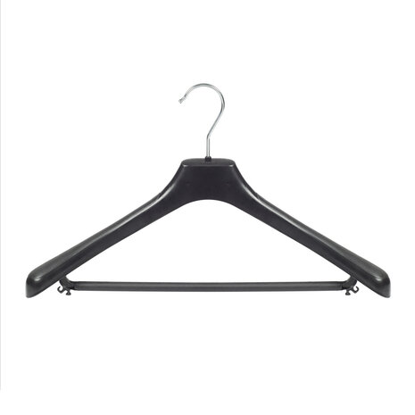 Mantelhanger - Kostuumhanger - Jassenhanger - Volwassenen - LX45 - 10 Stuks - Kunststof - Zwart - Gebogen Model - Schouderverbreding 4,2 cm - Broeklat - 45 cm - Kledinghanger - Kleerhanger - LX-Serie