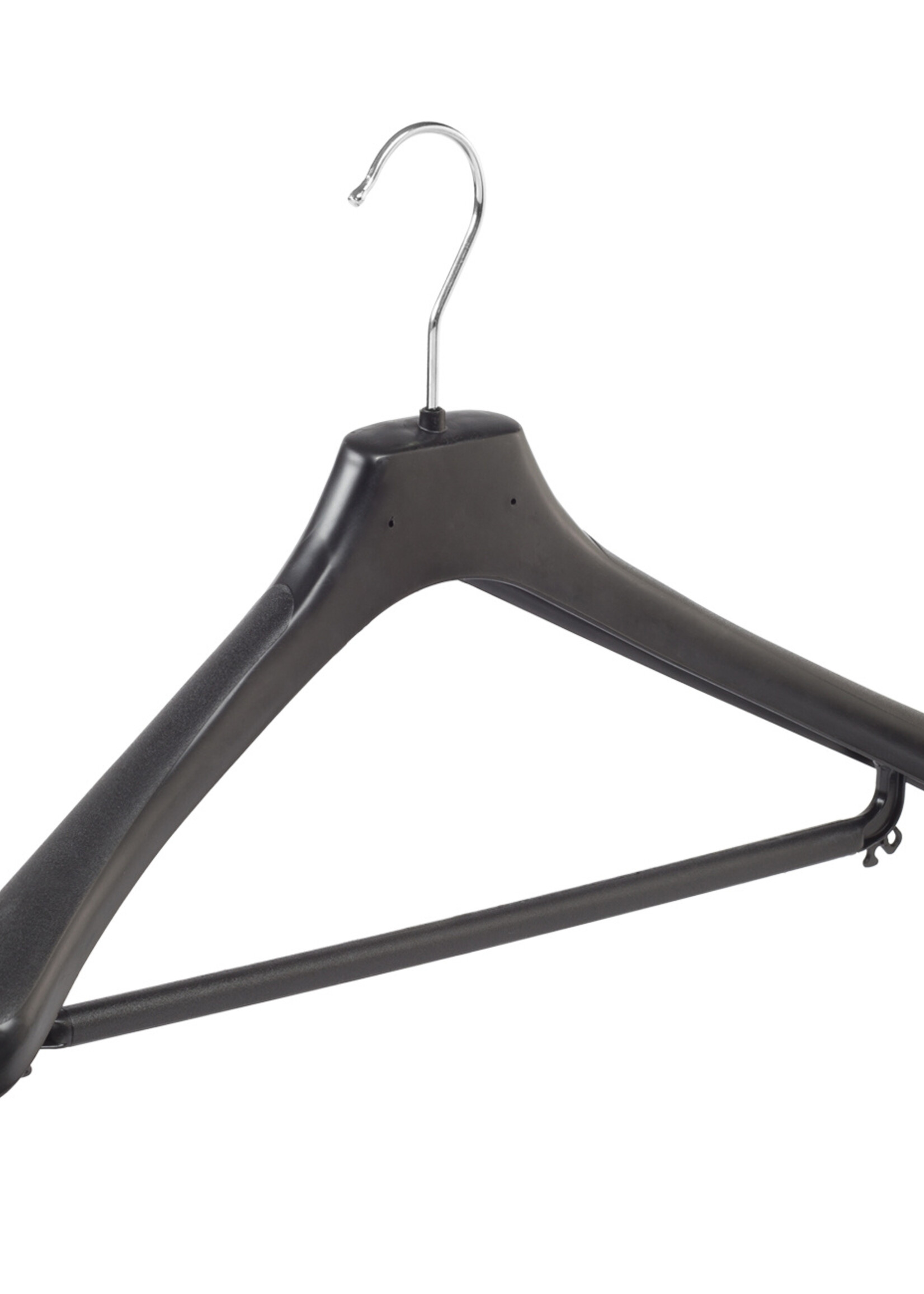Mantelhanger - Kostuumhanger - Jassenhanger - Volwassenen - LX45 - 20 Stuks - Kunststof - Zwart - Gebogen Model - Schouderverbreding 4,2 cm - Broeklat - 45 cm - Kledinghanger - Kleerhanger - LX-Serie