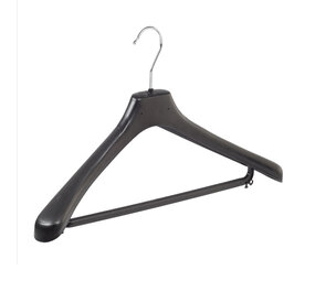 Mantelhanger - Kostuumhanger - Jassenhanger - Volwassenen - LX45 - 20 Stuks - Kunststof - Zwart - Gebogen Model - Schouderverbreding 4,2 cm - Broeklat - 45 cm - Kledinghanger - Kleerhanger - LX-Serie