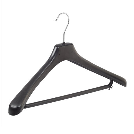 Mantelhanger - Kostuumhanger - Jassenhanger - Volwassenen - LX45 - 30 Stuks - Kunststof - Zwart - Gebogen Model - Schouderverbreding 4,2 cm - Broeklat - 45 cm - Kledinghanger - Kleerhanger - LX-Serie
