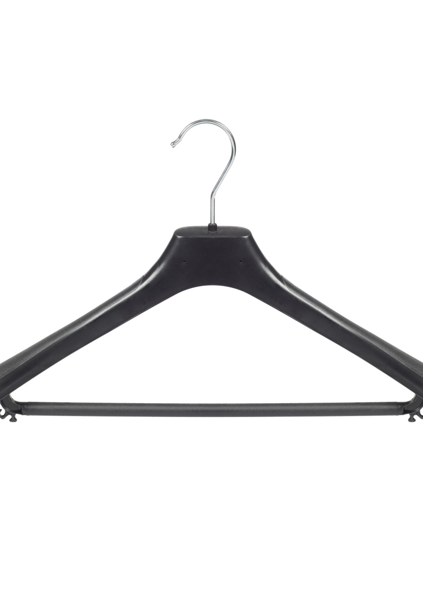 Mantelhanger - Kostuumhanger - Jassenhanger - Volwassenen - LX45 - 40 Stuks - Kunststof - Zwart - Gebogen Model - Schouderverbreding 4,2 cm - Broeklat - 45 cm - Kledinghanger - Kleerhanger - LX-Serie