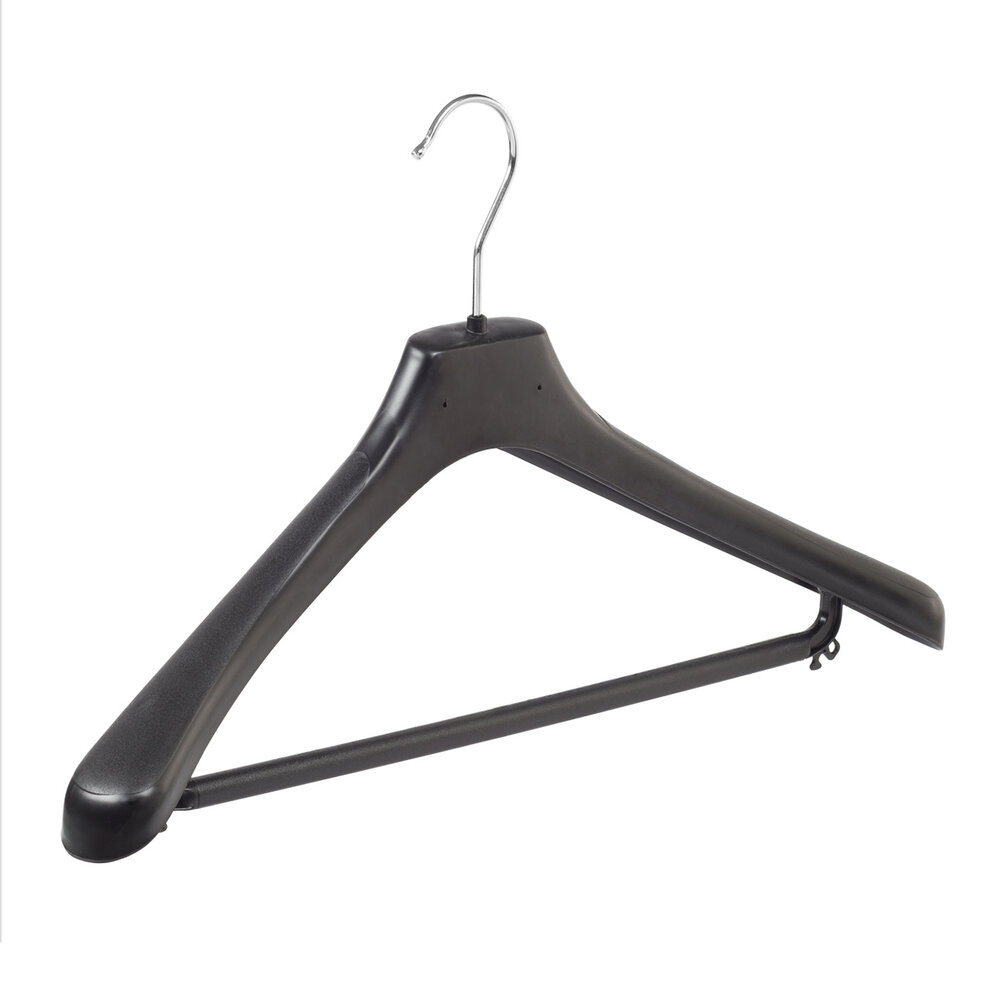 Mantelhanger - Kostuumhanger - Jassenhanger - Volwassenen - LX45 - 50 Stuks - Kunststof - Zwart - Gebogen Model - Schouderverbreding 4,2 cm - Broeklat - 45 cm - Kledinghanger - Kleerhanger - LX-Serie