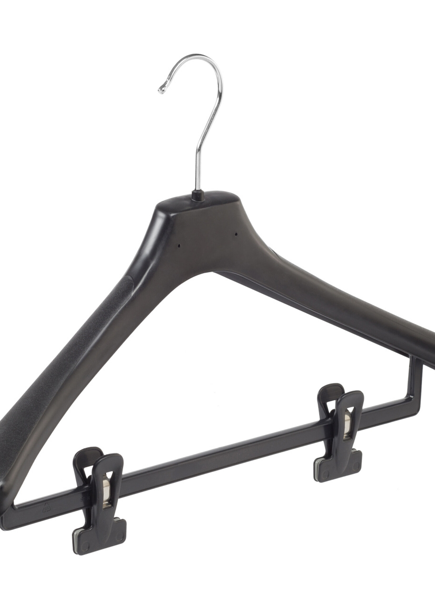 Mantelhanger - Kostuumhanger - Jassenhanger - Volwassenen - LX45 - 10 Stuks - Kunststof - Zwart - Gebogen Model - Schouderverbreding 4,2 cm - Anti-slip Knijpers - 45 cm - Kledinghanger - Kleerhanger - LX-Serie