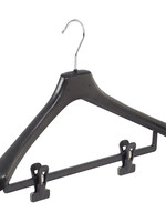 Mantelhanger - Kostuumhanger - Jassenhanger - Volwassenen - LX45 - 50 Stuks - Kunststof - Zwart - Gebogen Model - Schouderverbreding 4,2 cm - Anti-slip Knijpers - 45 cm - Kledinghanger - Kleerhanger - LX-Serie