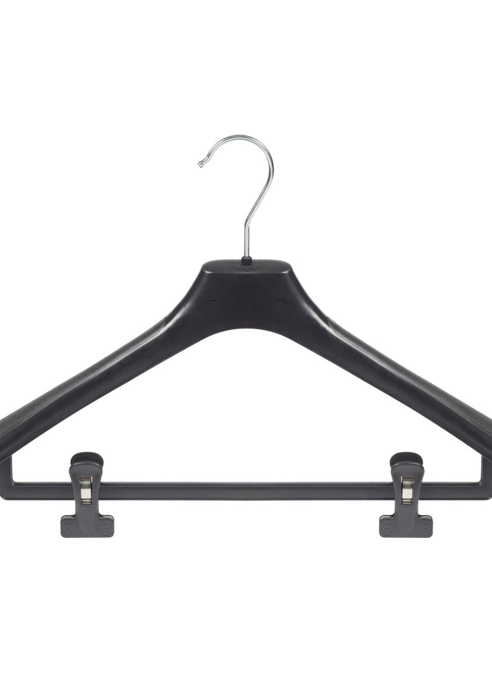 Mantelhanger - Kostuumhanger - Jassenhanger - Volwassenen - LX45 - 50 Stuks - Kunststof - Zwart - Gebogen Model - Schouderverbreding 4,2 cm - Anti-slip Knijpers - 45 cm - Kledinghanger - Kleerhanger - LX-Serie
