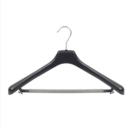 Mantelhanger - Kostuumhanger - Jassenhanger - Volwassenen - LX45 - 10 Stuks - Kunststof - Zwart - Gebogen Model - Schouderverbreding 4,2 cm - Broeklat met Schuim - 45 cm - Kledinghanger - Kleerhanger - LX-Serie